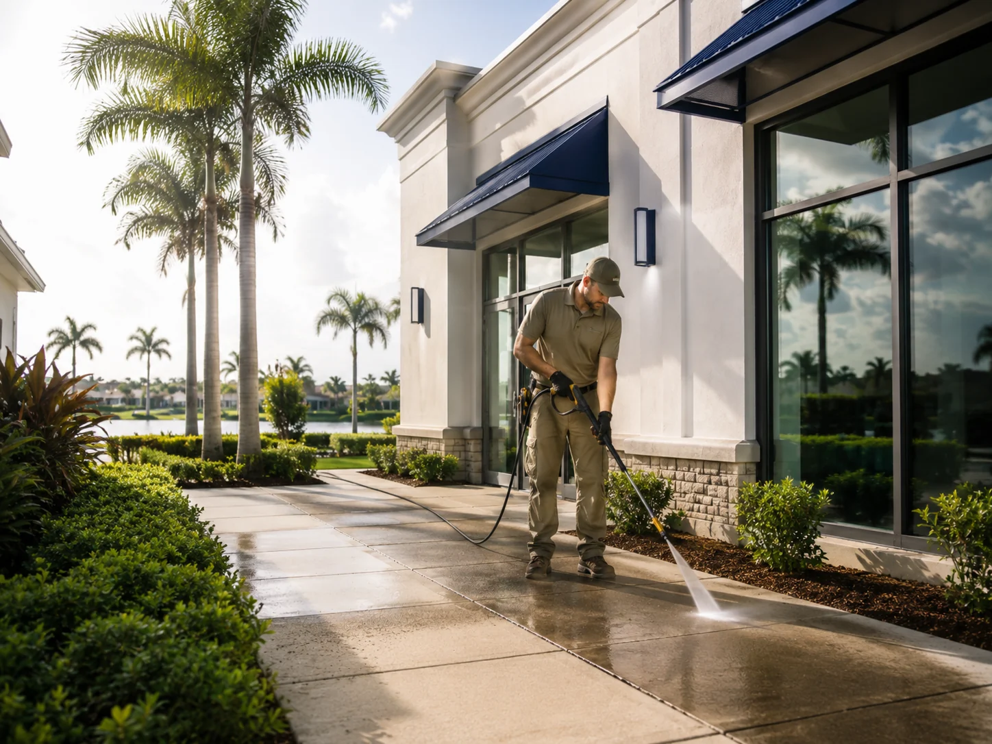 Illustration of pressure washing and exterior cleaning services